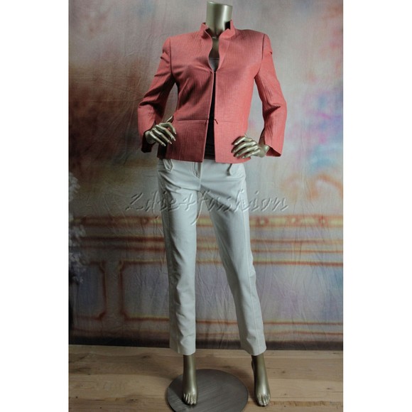 $3700 NWT AKRIS Salmon Coral Wool Linen Wrinkle Jacket 8